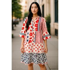 NWT XL Boho Patchwork Dress – Hearts, Florals & Animal Print Festival Statement